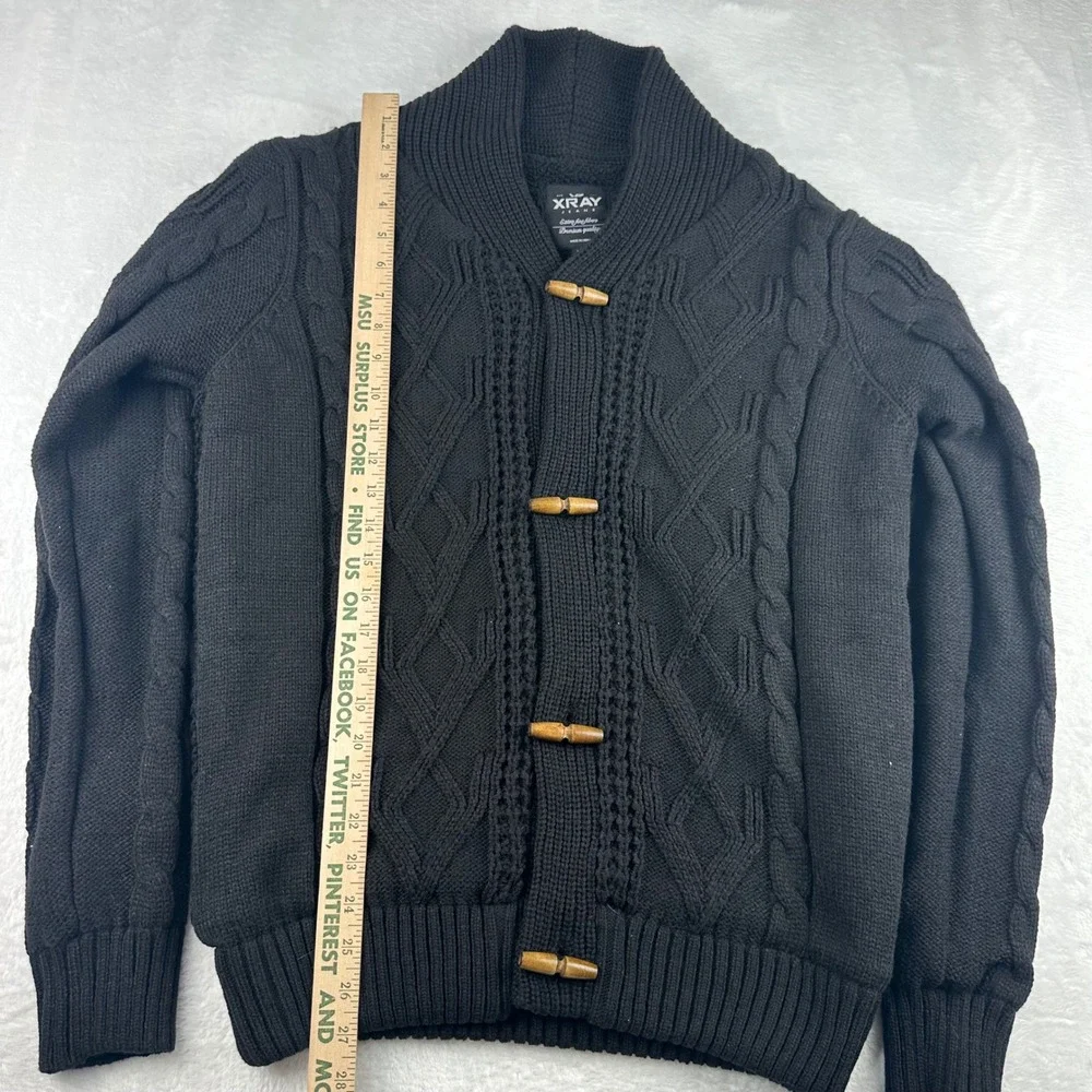 XRAY Jeans Mens Black Cable Knit Shawl Collar Toggle Button Cardigan Sweater L